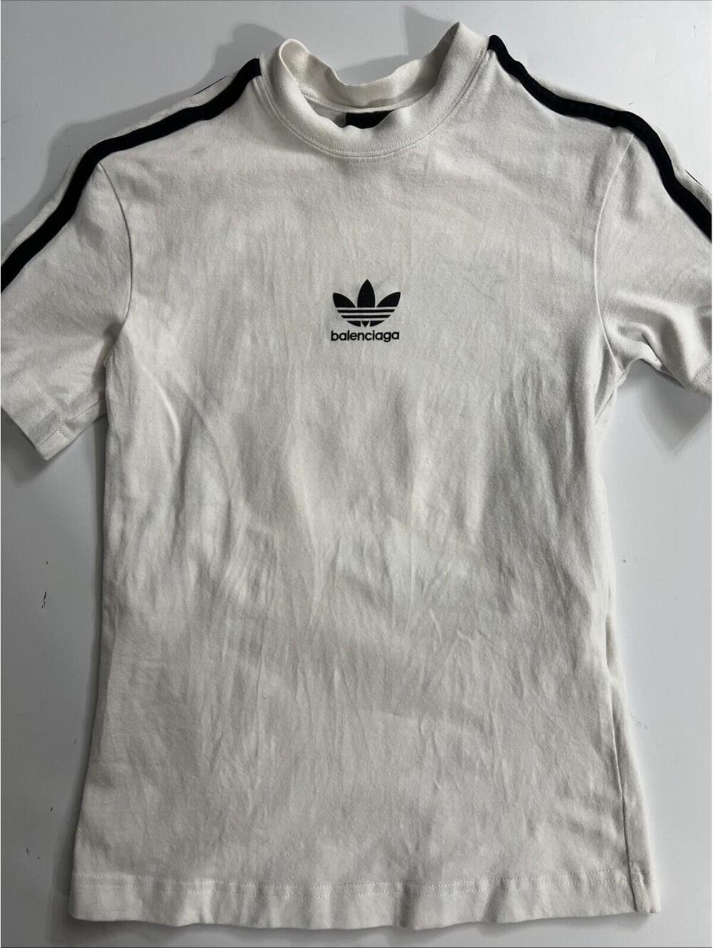 BALENCIAGA adidas T-shirt short sleeves S size 739101 cotton White Black Used